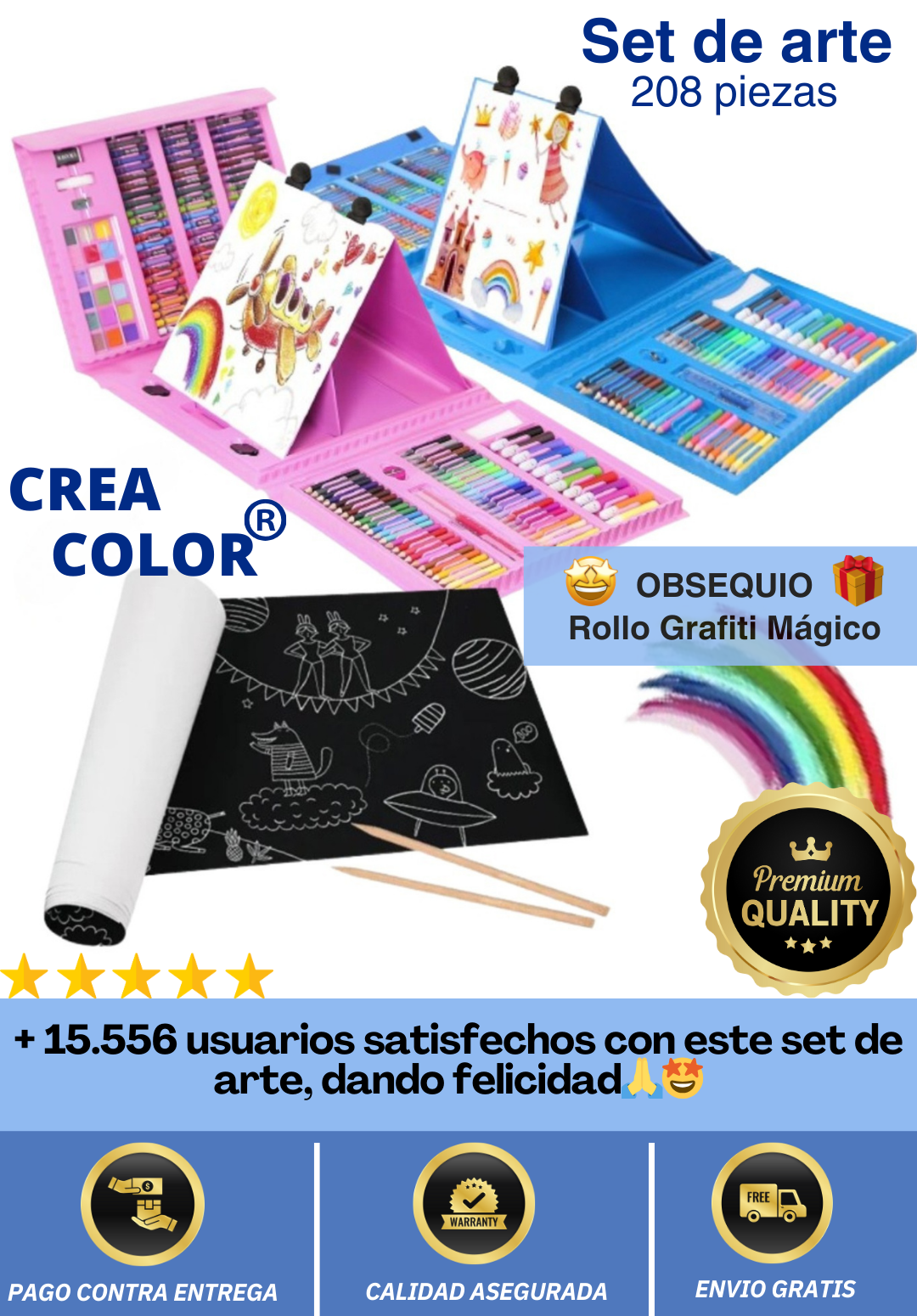 Set De Arte 208Pcs +Rollo Grafiti Magico